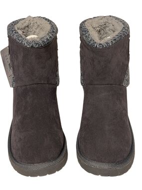 MUK LUKS Womens Knit Boot Gray Size 7 Faux Suede Sweater Cuff Winter Bootie